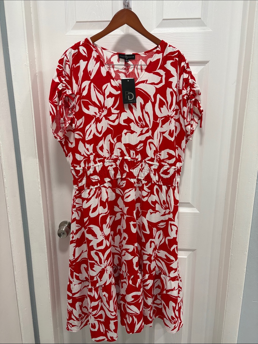 Fred David Red Floral Casual Dress with White Print